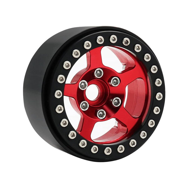 Hobby Details 1.9" Aluminum Wheels - 5 Stars (4)(Black Red)