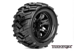 Morph 1/10 Monster Truck Tires, Mounted on Black Wheel , 1/2 Offset 12mm Hex (1 pair)