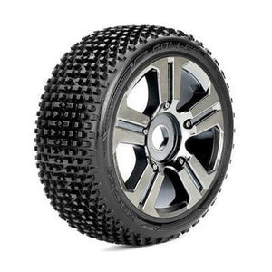 Roller 1/8 Buggy Tires, Mounted on Chrome Black Wheels, 17mm Hex (1 pair)