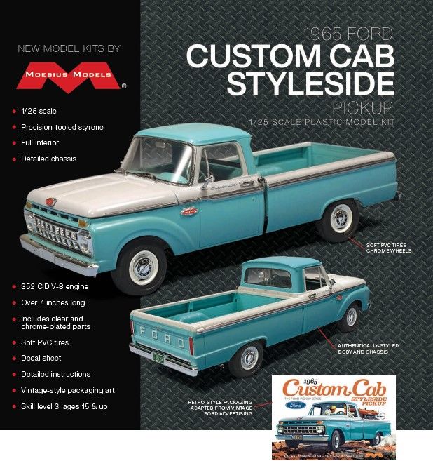 Moebius 1965 Ford Custom Cab Styleside Pickup 1/25 Model Kit