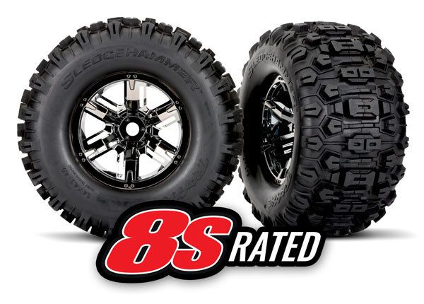 7774A Traxxas Sledgehammer Tires on Black Chrome Wheels for X-Maxx (2)